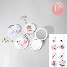 12PCS - Perfume Bottle Printed Compact Mirror Keychains