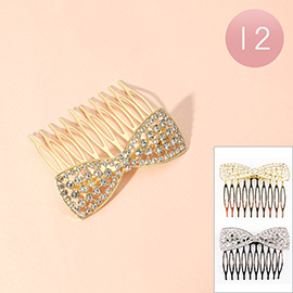 12PCS - Rhinestone Paved Bow Pointed Hair Combs