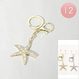 12PCS - Rhinestone Paved Starfish Keychains