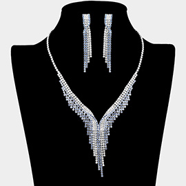 Rhinestone Paved Fringe V Shaped Necklace