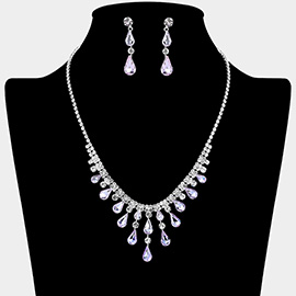 Teardrop Stone Cluster Embellished Rhinestone Paved Necklace