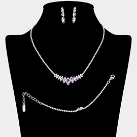 Marquise Stone Cluster Link Rhinestone Paved Jewelry Set