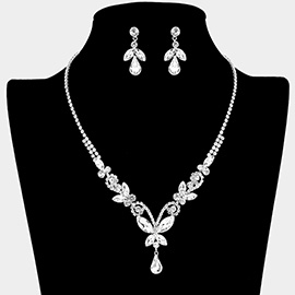 Marquise Stone Cluster Butterfly Pointed Rhinestone Paved Necklace