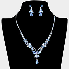 Marquise Stone Cluster Butterfly Pointed Rhinestone Paved Necklace