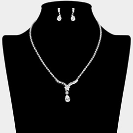 CZ Stone Paved Teardrop Stone Dangle Star Pointe Necklace