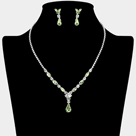 Teardrop Stone Marquise Butterfly Pointed Rhinestone Paved Necklace