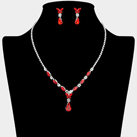 Teardrop Stone Marquise Butterfly Pointed Rhinestone Paved Necklace