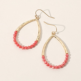 Half Faceted Beaded Open Teardrop Dangle Earrings