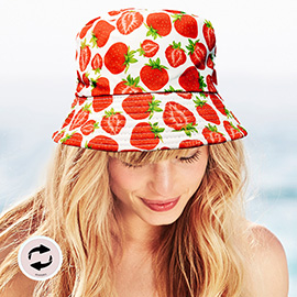 Reversible Strawberry Print Bucket Hat