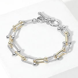 14K Gold Plated Two Tone Hardware Link Toggle Bracelet