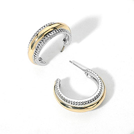 14K Gold Plated Two Tone Hoop Earrings