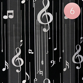 6PCS - Silk Feel Striped Music Notes Print Scarf