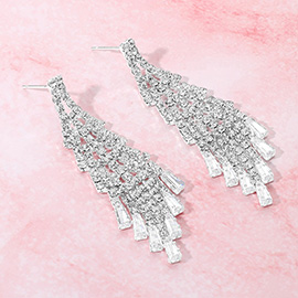 Teardrop Stone Tip Rhinestone Paved Fringe Chandelier Evening Earrings