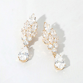 Marquise CZ Stone Cluster Teardrop Dangle Evening Earrings