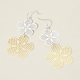 Double Metal Filigree Flower Link Dangle Earrings