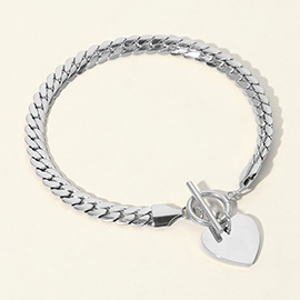 SECRET BOX_Stainless Steel Heart Charm Toggle Bracelet