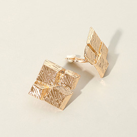 Textured Metal Abstract Square Clip On Earrings