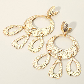 Oversized Textured Metal Chandelier Clip On Earrings