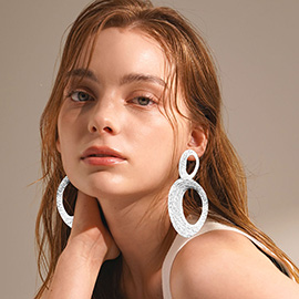 Oversized Textured Metal Abstract Oval Link Earrings