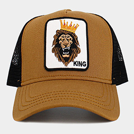 King Lion Embroidered Patch Mesh Back Trucker Hat