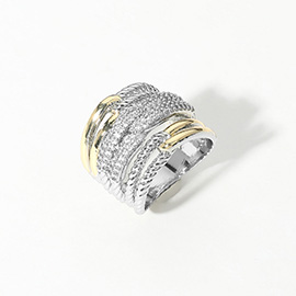 Two Tone CZ Stone Paved Wide Ring