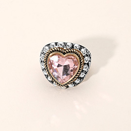 Antique Metal Heart Stone Stretch Ring