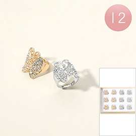 12PCS - Stone Paved Butterfly Adjustable Rings