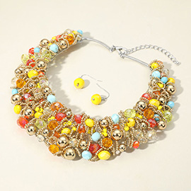 Faceted Beaded Collar Statement Necklace