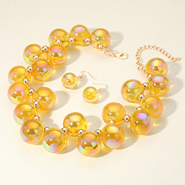 Chunky Iridescent Ball Beaded Necklace