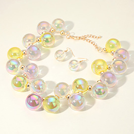 Chunky Iridescent Ball Beaded Necklace