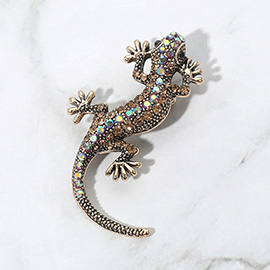 Stone Paved Lizard Pin Brooch