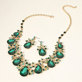 Teardrop Crystal Rhinestone Floral Vine Evening Necklace