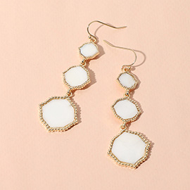 Triple Mother of Pearl Geometric Plate Link Dropdown Dangle Earrings