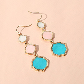 Triple Mother of Pearl Geometric Plate Link Dropdown Dangle Earrings