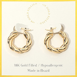 18K Gold Filled Hypoallergenic Twisted Pin Catch Hoop Earrings