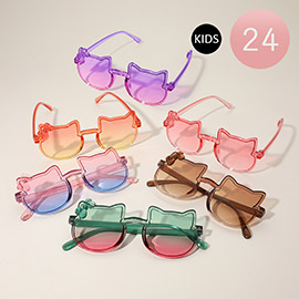 24PCS - Bow Pointed Transparent Cat Frame Kids Sunglasses