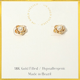 18K Gold Filled Hypoallergenic Pearl Flower Stud Earrings