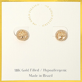 18K Gold Filled Hypoallergenic Tree of Life Stud Earrings