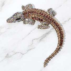 Rhinestone Paved Alligator / Crocodile Pin Brooch