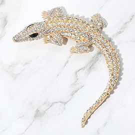 Rhinestone Paved Alligator / Crocodile Pin Brooch