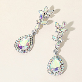 Marquise Stone Cluster Teardrop Link Dangle Evening Earrings