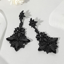 Floral Glass Stone Drop Evening Earrings