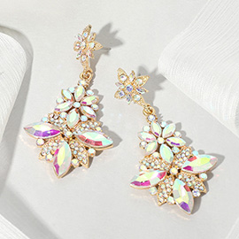 Floral Glass Stone Drop Evening Earrings