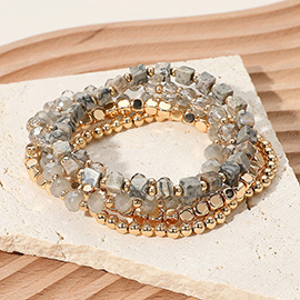 5PCS - Pearl Metal Faceted Beaded Stretch Multi Layered Bracelets