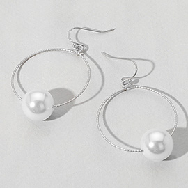 Pearl Pointed Wire Ring Dangle Earrings