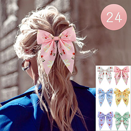 24PCS - Bow Cherry Pattern Printed Bow Alligator Snap Hair Clips