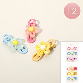 12 SET OF 3 - Flower Alligator Snap Hair Clip Set