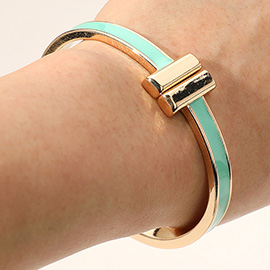 Metal Bar Tip Enamel Hinged Bangle Bracelet