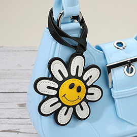 Faux Leather Smile Face Flower Bag Charm