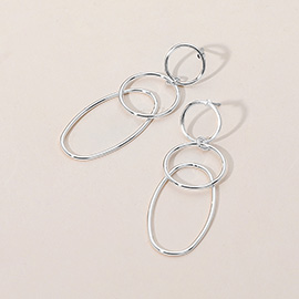Metal Wire Ring Oval Link Drop Earrings
